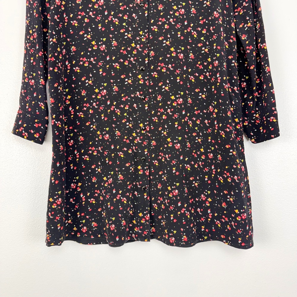 Madewell et‎ Sezane Elly Silk Mini Dress XXS Black Floral Print V Neck Parisian - Picture 4 of 14
